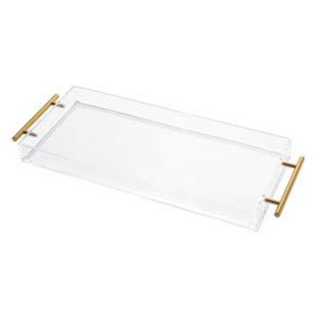 Vikko - Serving, Acrylic, Rectangle Tray, Clear with Gold Handle,