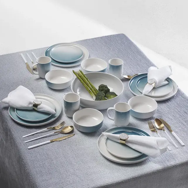 Service de Vaisselle en Porcelaine 16 Pièces - Breeze Green- Service pour 4
