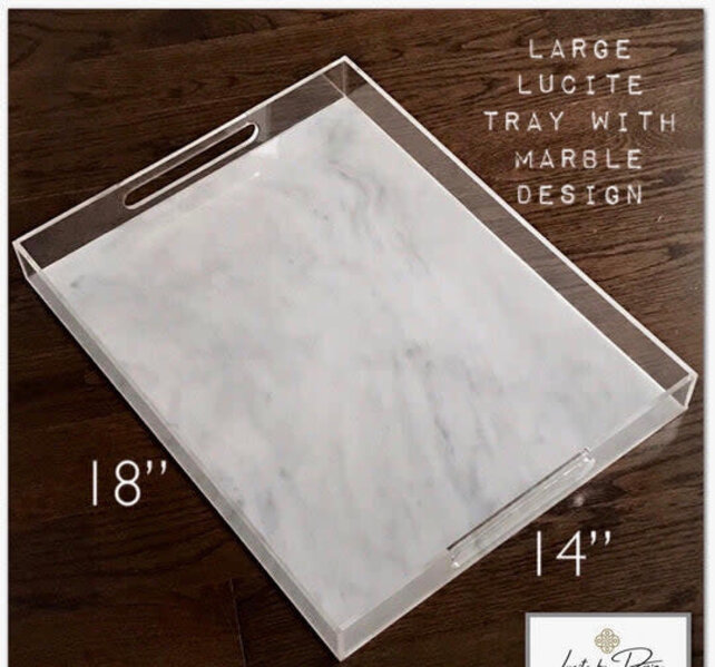 Lucite Medium 13” x 9.5” Multi Purpose Marble Design Tray with handles