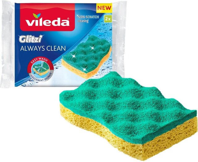 Vileda Glitzi Always Clean Scheuerschwämme – 2er-Set – Kratzt nicht – Viskoseschwamm