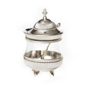 Paldinox  Silver plated honey dish with spoon and glass bowl