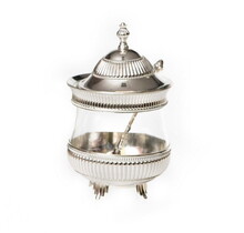 Paldinox  Silver plated honey dish with spoon and glass bowl