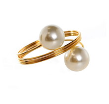 Paldinox Set 6 metal napkin ring gold 2 pearls decor