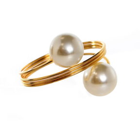 Set 6 metal napkin rings gold 2 pearls decor