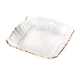 Set mit 4 quadratischen Glas-Desserttellern mit Goldrand