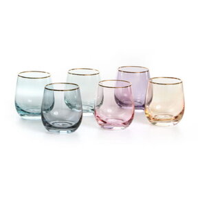 Set van 6 gekleurde kristallen glazen met gouden rand