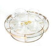 Paldinox Plateau de Seder de Pessa'h en verre sur pied doré avec bols en verre
