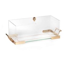 Paldinox Acryl rechthoekig dienblad met koepel en gouden frame