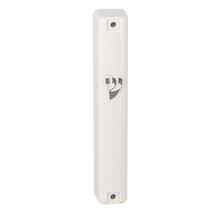 Plastic White Mezuzah With Rubber Cork 15 Cm - With Silver Shin
