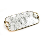 Paldinox  Plateau rectangulaire – émail marbre blanc/or