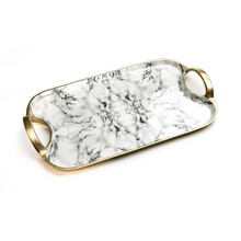 Plateau rectangulaire – émail marbre blanc/or