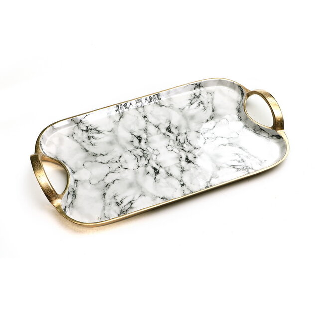 Paldinox  Plateau rectangulaire – émail marbre blanc/or