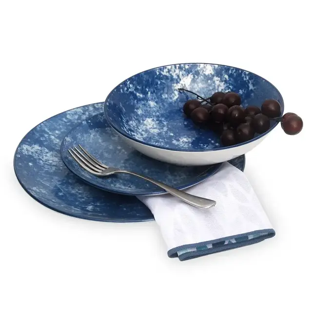 Godinger Wingate Blue  Service de vaisselle en porcelaine– 12 pièces