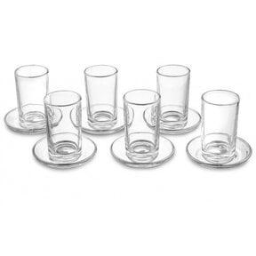 Glass Cups & Saucer - Modern with Silver Rim - Set of 6