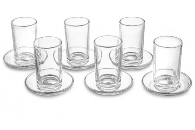 Waterdale Glass Cups & Saucer - Modern with Silver Rim - Set of 6