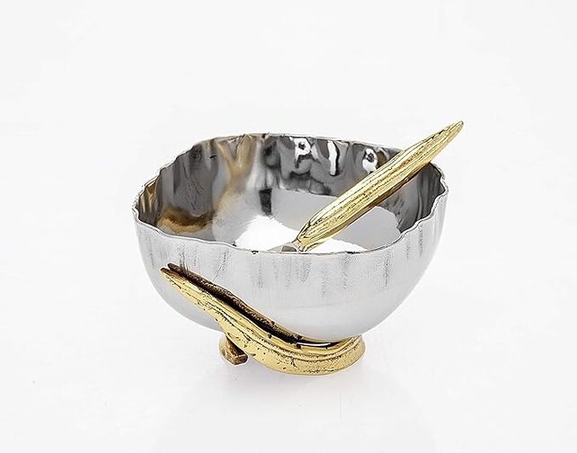 Crumpled Leaf Salt Dish With Spoon