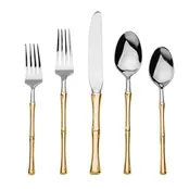 Goddinger Rattan Mirrored Accented Gold  Stainless Steel 20 Piece Flatware Set, Service For 4