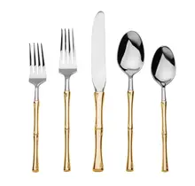 Godinger Besteckset aus Goldfarbenem Edelstahl mit Rattan-Akzenten – 20-teilig, Service für 4