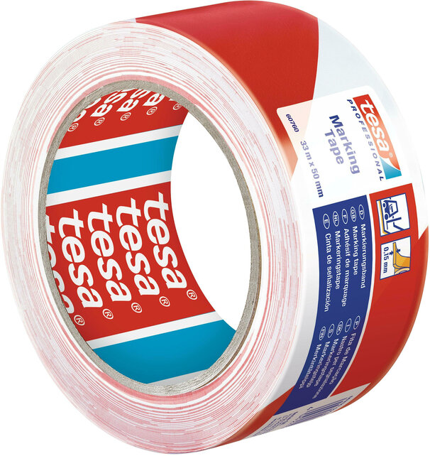 Tesa Warnband PVC Rot-Weiß – Signalband zur Markierung