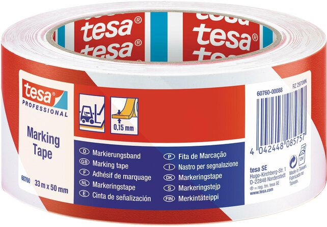 Tesa Warning Tape PVC Red-White – Safety Marking Tape