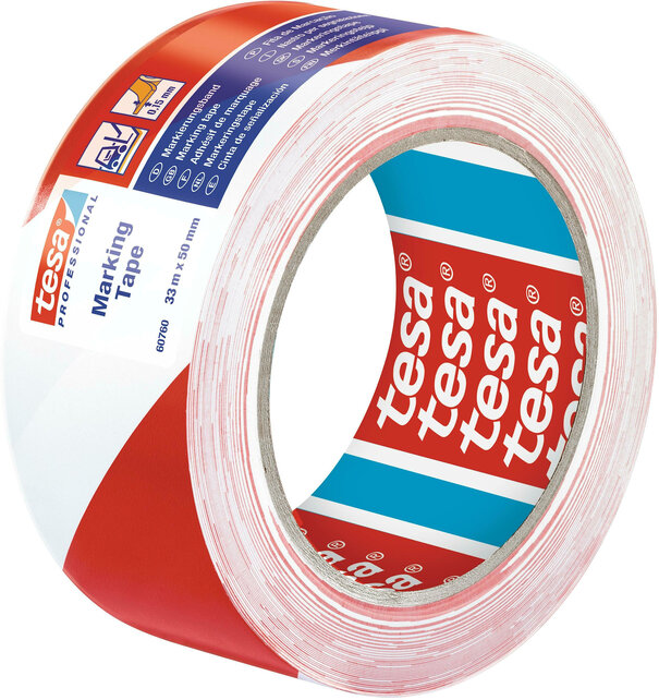 Tesa Warnband PVC Rot-Weiß – Signalband zur Markierung