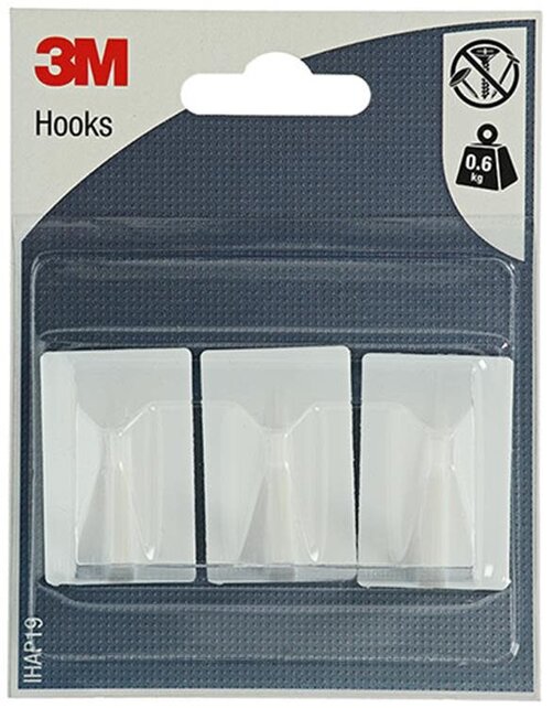 3M Self-Adhesive Rectangle Hooks – Large (Pack of 3)