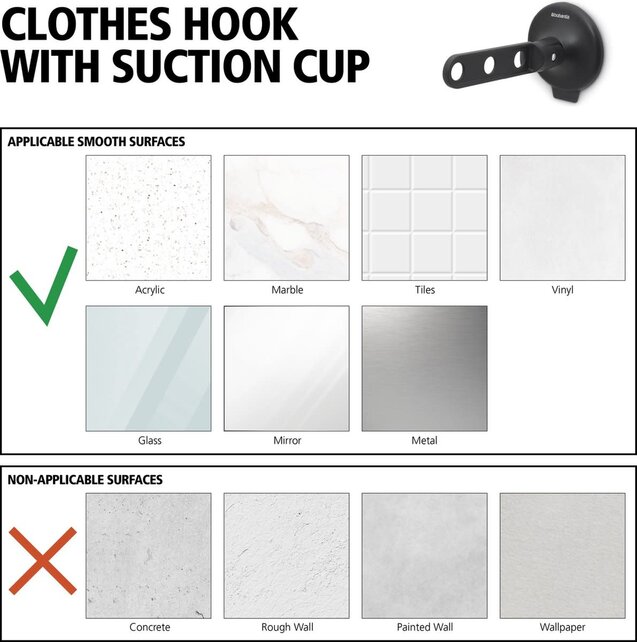 Brabantia Folding Clothes Hook - with Suction Cup - Black