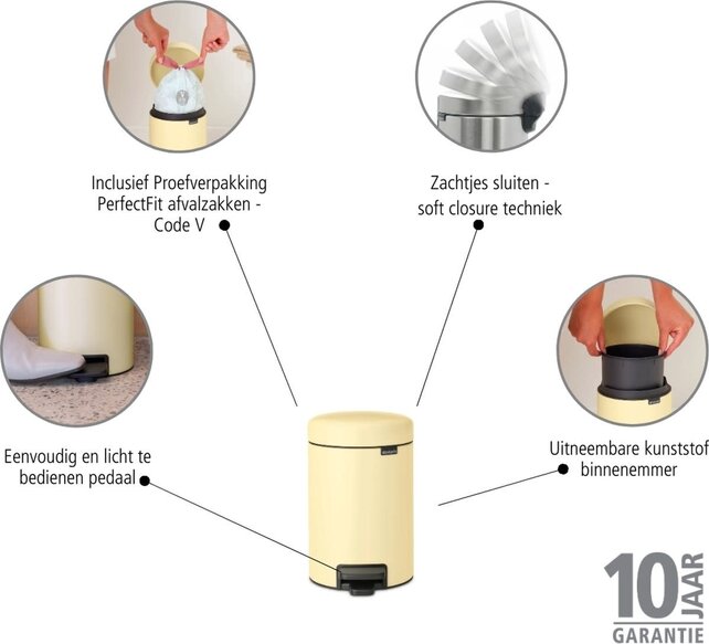 Brabantia NewIcon Afvalemmer 3L– Geel