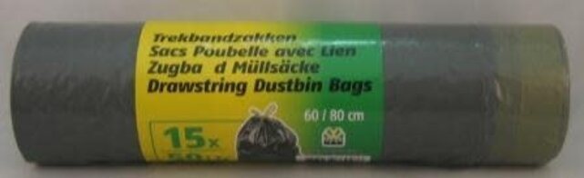 Cleany Trekband Vuilniszakken Zwart – 50L | 15 Stuks