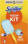 Swiffer Kit Plumeau avec Manche + 3 Recharges Bleues, Parfum Febreze – Capture 3x Plus de Poussière & Cheveux