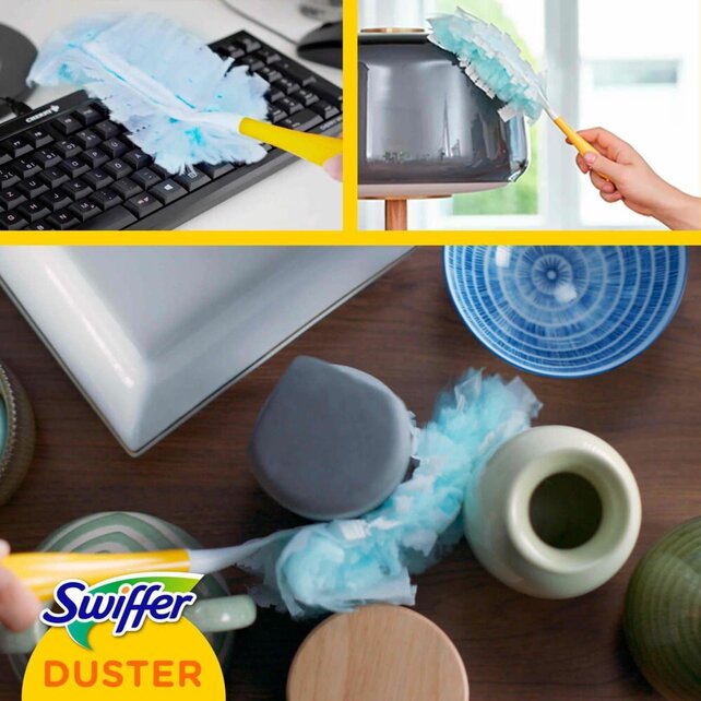 Swiffer Duster Starter Kit with Handle + 3 Blue Refills, Febreze Fresh Scent – Traps 3x More Dust & Hair