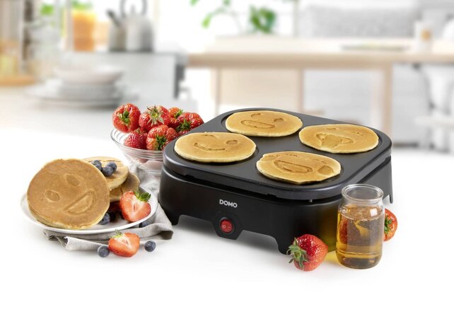 DOMO Emoji Pannenkoekenmaker – 4 Mini Pannenkoeken Ø11cm, Anti-aanbak, 600W