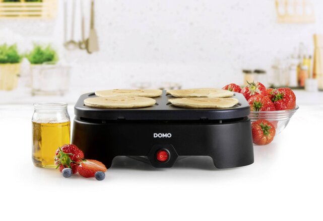 DOMO Emoji Pancake & Crêpe Maker – 4 Mini Pancakes Ø11cm, Non-Stick, 600W