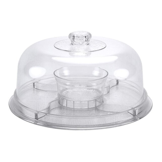 Plateau à Gâteau Multifonction avec Cloche – 6-en-1 Coupe à Punch, Plateau de Service, Bol à Salade – Plastique Transparent Sans BPA