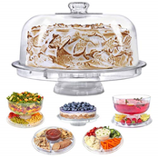 Plateau à Gâteau Multifonction avec Cloche – 6-en-1 Coupe à Punch, Plateau de Service, Bol à Salade – Plastique Transparent Sans BPA