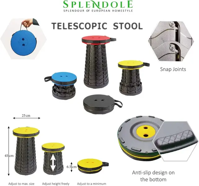 Tabouret Pliant Portable Splendole Outdoor – Léger, Compact, Rétractable avec Pieds Antidérapants, Facile à Transporter pour Voyage, Camping, Randonnée, Supporte Jusqu’à 180 kg