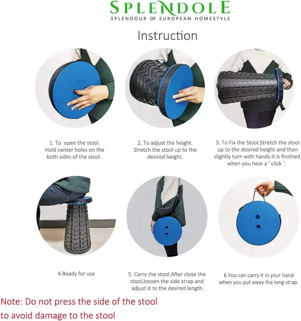 Splendole Outdoor Portable Folding Camping Stool – Lightweight, Compact, Retractable with Non-Slip Feet, Easy to Carry for Travel, Camping, Hiking, Supports up to 180 kg