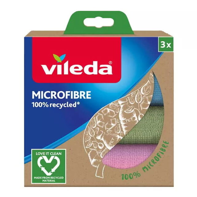 Vileda Microvezel Multipurpose Doekjes Recycled – 3 stuks, Streeploos & Hoog absorberend