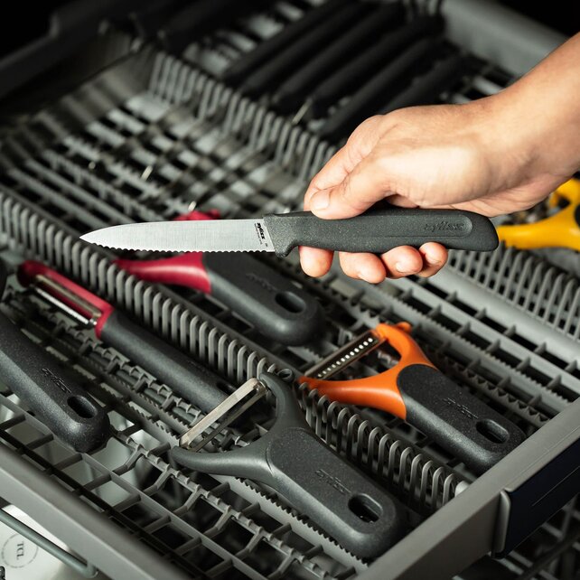 Zyliss Küchenmesser 10cm gezahnt – Deutsche Edelstahlklinge, Eco-Griff & Klingenschutz