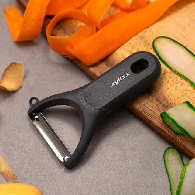 Zyliss Éplucheur Y 14 cm – Lame Inox Double, Manche Éco en Paille de Blé & Protège-Lame