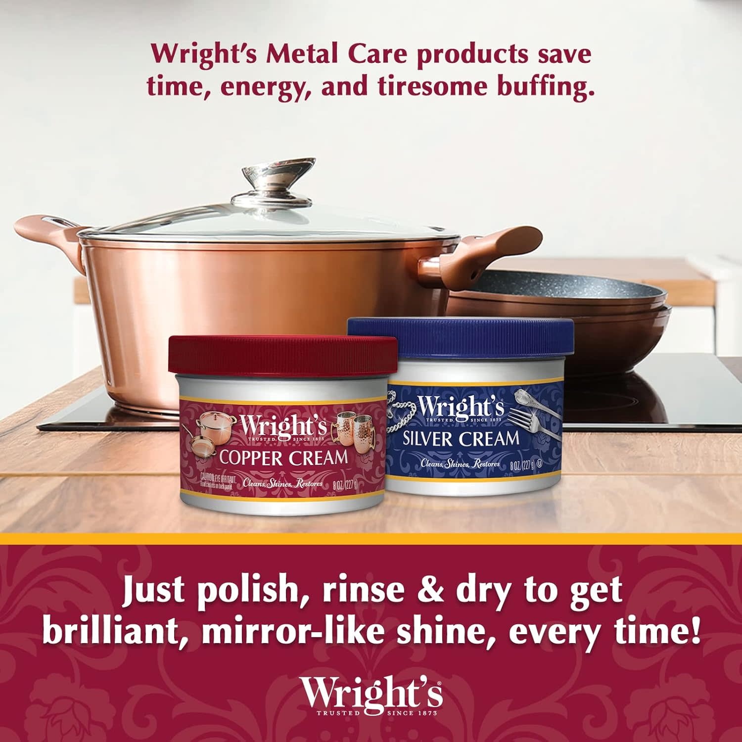 Wright's Copper Brass Polish – 227 g, Removes Tarnish Fast, Scratch-
