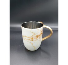 Niro Wash Cup White-Gold Marble with Gold Handles, stylish Judaica accessory for daily rituals