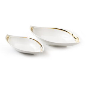 Porzellan-Blattplatten Set weiß/gold 2 Stück
