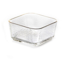 Paldinox Mini Glass Bowl – Hammered Design, Gold Rim, 280ml, Dessert and Fruit BowlsSet van 6 Paldinox mini glazen kommetjes met gehamerd oppervlak en gouden rand, ideaal voor desserts, fruit of kleine hapjes.