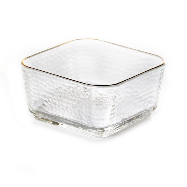 Paldinox Petit Bol en Verre – Design Martelé, Bord Doré, 280ml, Bols à Dessert et Fruits