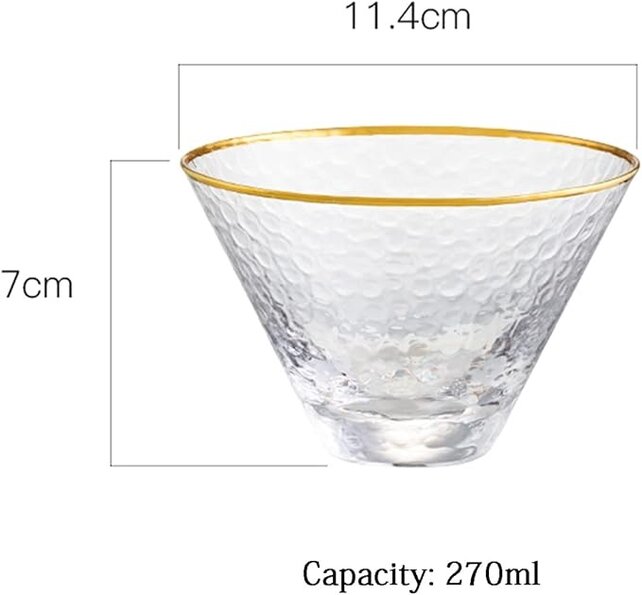 Coupes à Dessert en Verre Transparent Martelé avec Bord Doré – 290 ml