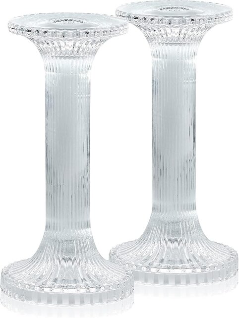Ner Mitzvah Crystal Candle Holder Set of 2 – 18 cm Glass Candlesticks for Table Candles