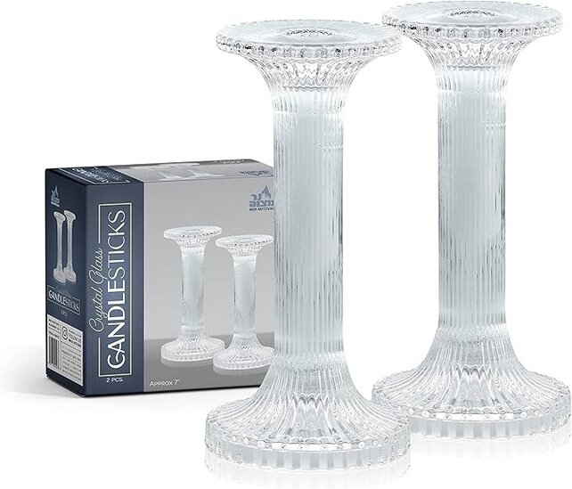 Ner Mitzvah Kristallkerzenhalter Set 2 Stück – 18 cm Glas Kerzenständer für Tischkerzen