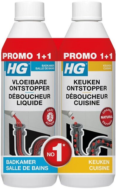 HG Kitchen Drain Unblocker & Bathroom Unblocker Promo Pack – Powerful Duo 2×500 ml