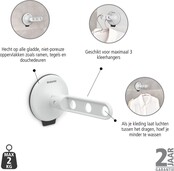 Brabantia Kleiderhaken mit Saugnapf – Für 3 Kleiderbügel, Max. 2 kg, Für Fenster, Fliesen oder Duschabtrennungen, Hellgrau